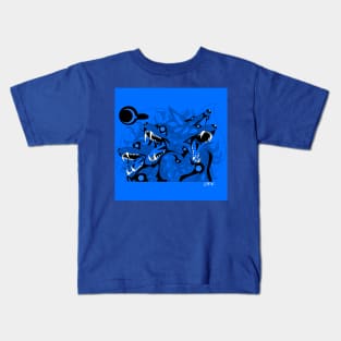 blue moon cadejo hell hound of cerberus dogs ecopop in flames art Kids T-Shirt